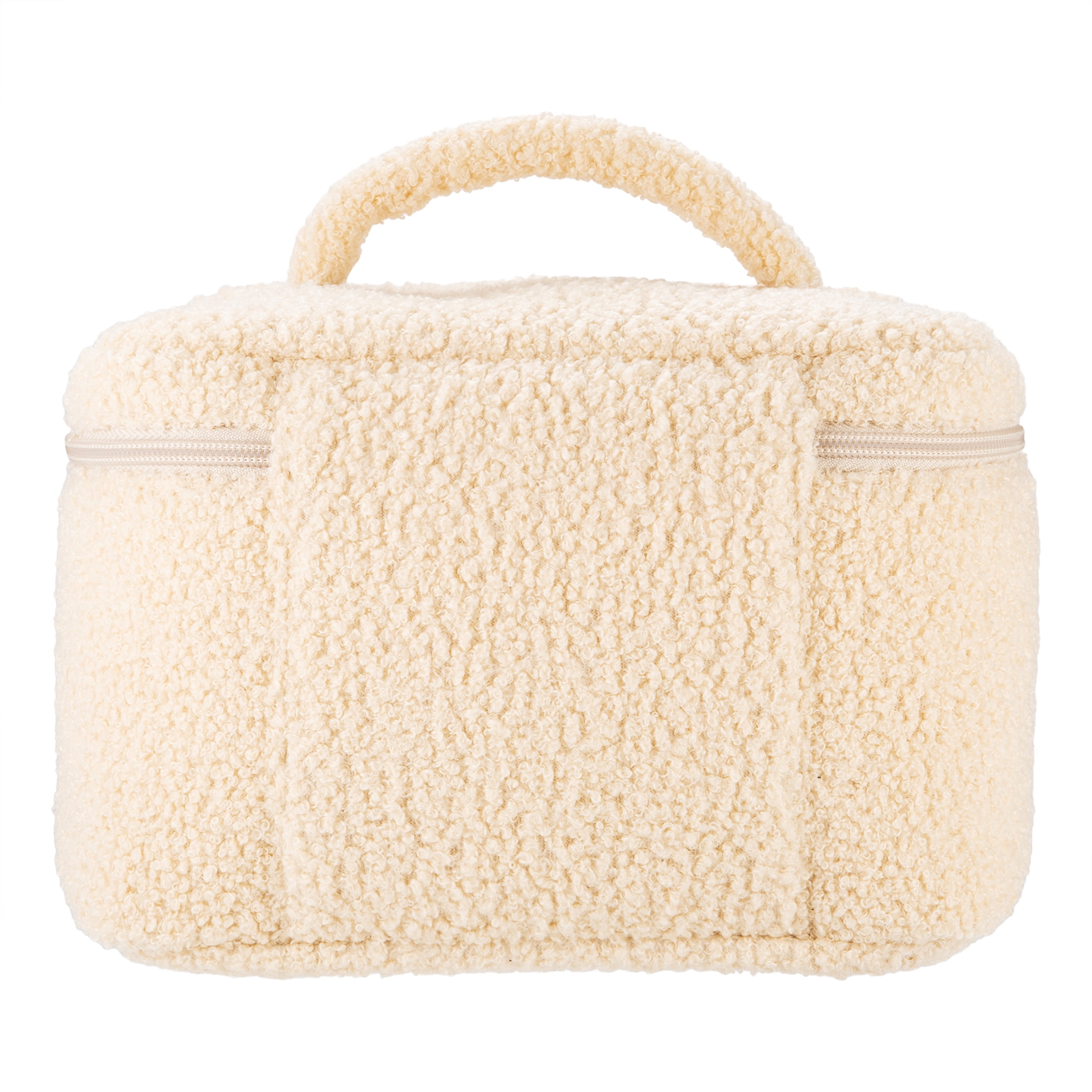 Fleece Cosmetic Bag with Zipper, Cream, 10" x 8.8"