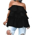 thumbnail image 1 of Reduced Price,Women's Solid Color Patchwork Wrap Top, Multi-Layer Casual, Plus Size, Easy Care, Versatile Top, Daily Wear, Layering Essential Trendsetting Style|95%Polyester,5%Spandex,Black, 1 of 6