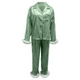 thumbnail image 4 of Satin Pajama Set for Women Button Solid Color Print Long Sleeve Top And Pant Pj Set Sleepwear Soft 2 Piece Outfits Loungewear Sets Green L, 4 of 5