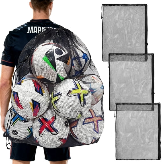 4Pcs Extra Large Sports Ball Bag Mesh 30” x 34” Drawstring Mesh Ball Bag with Pocket Heavy Duty Sport Net Sack for Coaches Storage Bag for Basketball Volleyball Gym Equipment Swimming Gear