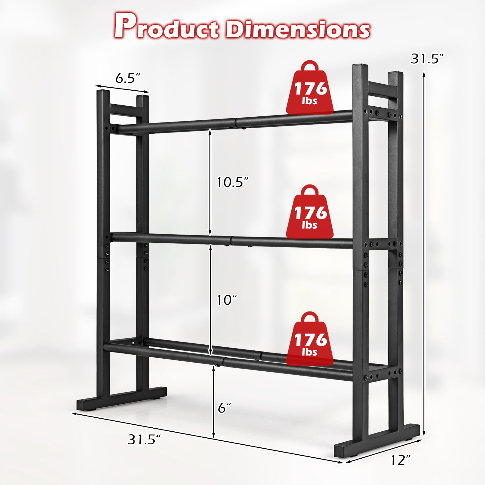 Costway 3-Tier Dumbbell Rack, 529LB Capacity Heavy-Duty Adjustable Weight Rack Stand