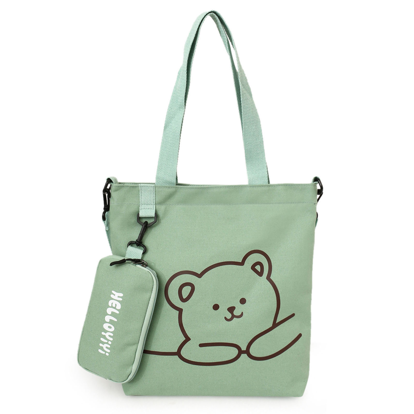 kruixL Canvas Tote Bag Bear Pattern Adjustable Strap Large Capacity