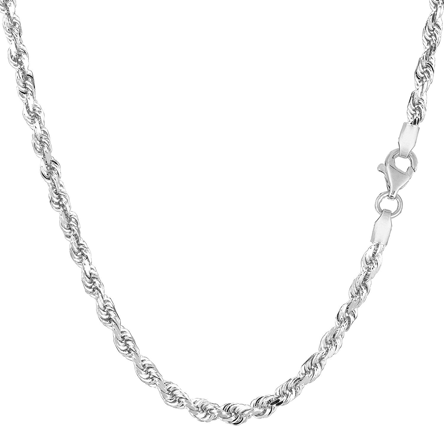 10K White Gold Hollow Rope Chain Necklace, 2mm, 24"