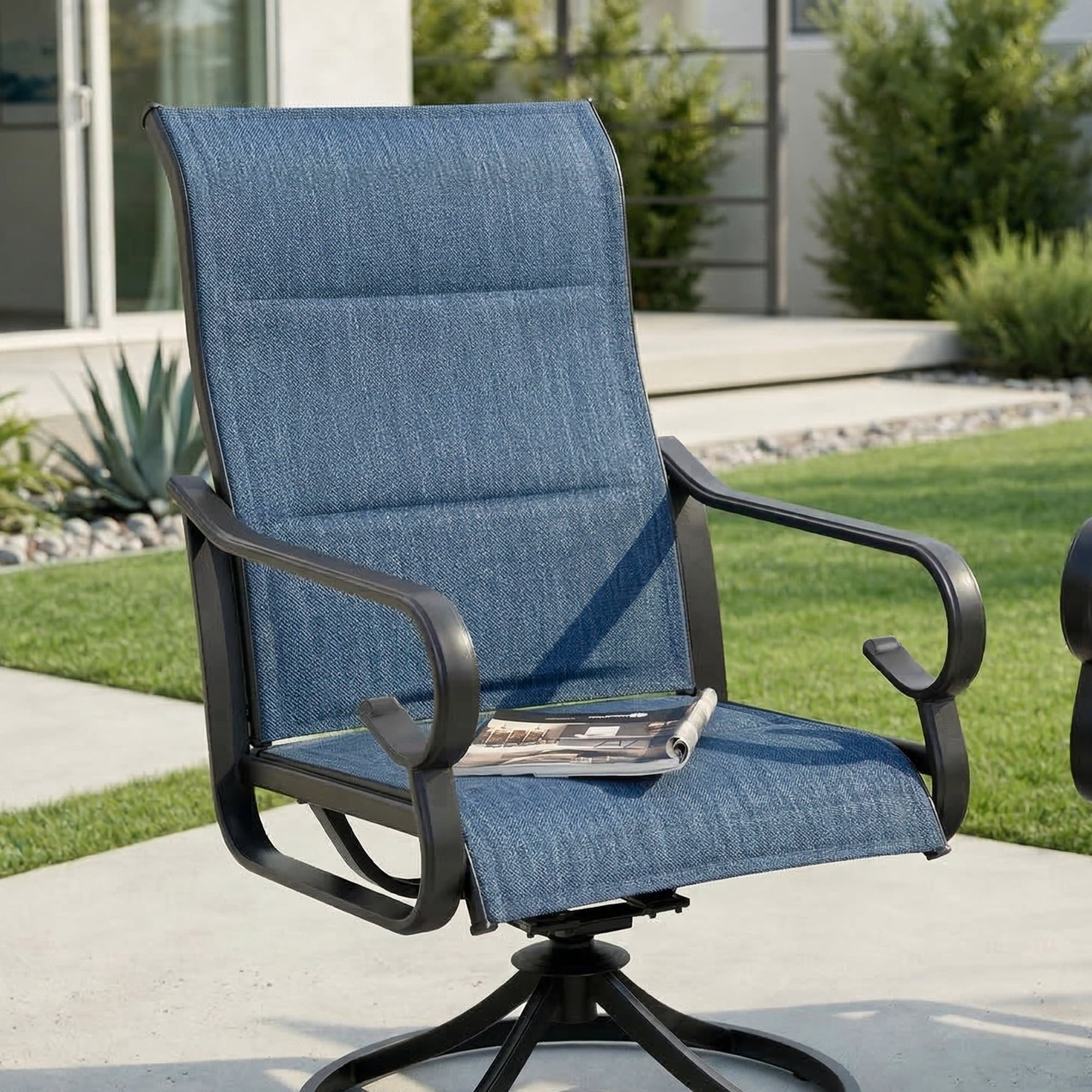 Nuu Garden Patio Swivel Dining Chairs Set of 2, High Back with Padded All-Weather Breathable Textilene, Powder-Coated Swivel Rocker Chairs for Lawn, Porch or Garden, Blue