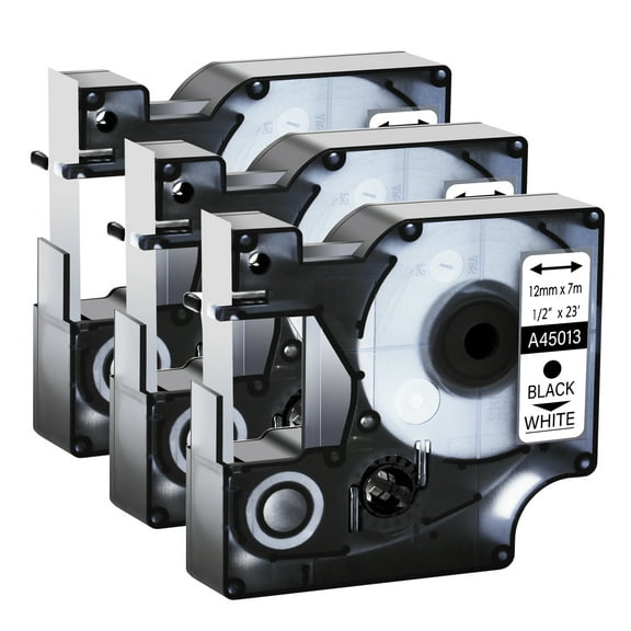 GREENCYCLE 3PK Compatible for DYMO D1 Label Tape 45013 45013S S0720530 12mm Black on White for LabelManager 160 210D 260P 280 360D 420P 450Duo Wireless PnP Colorpop