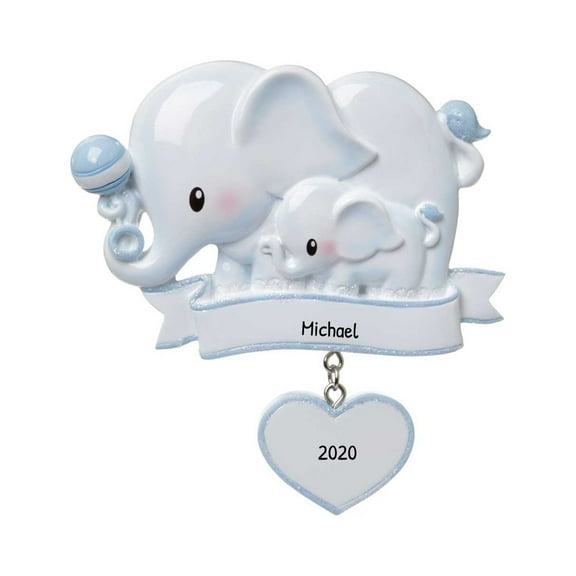 Personalized Babys First Christmas Ornament 2024 Blue Baby Boy Elephant 1 Count - Ornaments by Elves