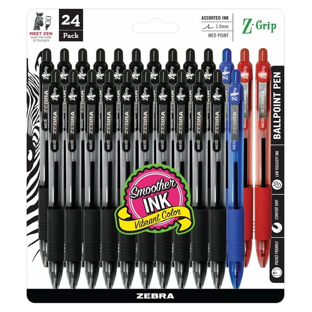 Bolígrafo Zebra Z-Grip, tamaño mediano, 24 unidades, con tinta retráctil