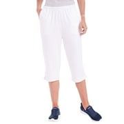 CATALOG CLASSICS Womens Capri Pants with Pockets Elastic Waist Pants for Women - White, Large