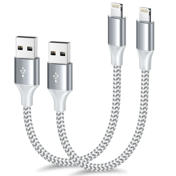 APFEN Short iPhone Charger 1ft 2Pack Nylon Braided Fast Charging Cord Compatible with iPhone 14 13 12 11 (Silver)