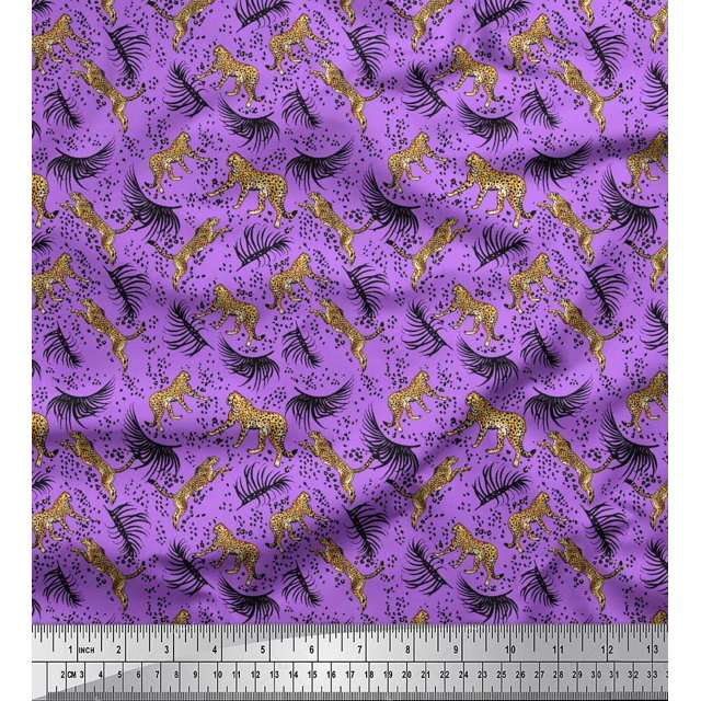 Soimoi Tissu Satin Modal Feuilles et Imprimé Animal Léopard Tissu au Mètre 42 Pouces de Large