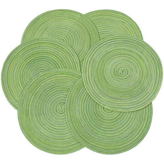 Round Placemats Set of 6, Cotton Woven Placemat Heat-Resistant Non-Slip Washable Table Mats for Dining Table 15 Inch(Lime Green)
