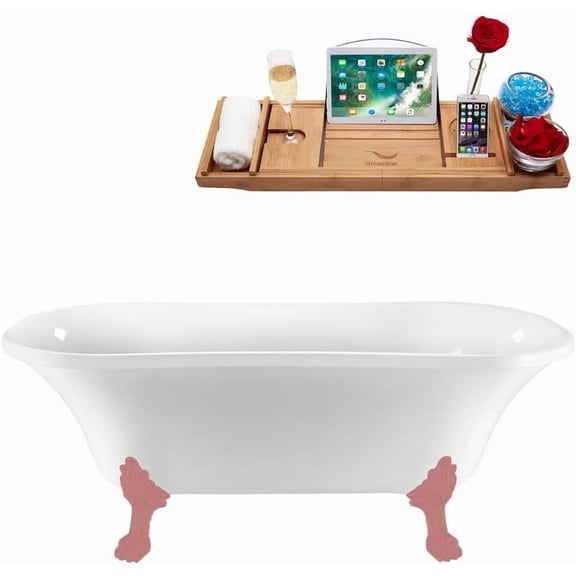 68" Streamline N862PNK-PNK Clawfoot Tub and Tray With Internal Drain