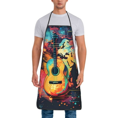 

Matuu World Map Guitar Illustration for Cooking Apron for Men and Women Adjustable Strap and Waist Ties for Baking Cooking Gardening