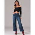 thumbnail image 4 of DARING DIVA Women's Wide High Waisted Stretchy Jeans Buttoned Denim Pants S Dark Blue, 4 of 6
