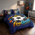 thumbnail image 2 of Manfei Sport Queen Bedding, Eat Sleep Football Print Bedding Comforter Set Queen, Navy Orange Cyan, Navy Reversible 7 Pieces, 2 of 6