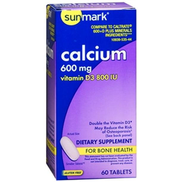Sunmark Calcium & Vitamin D3 Tablets, 600 mg/800 IU, 60 Count Walmart