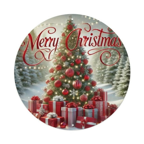 Merry Christmas Tree & Winter Welcome Pattern Round Tin Sign Vintage Metal Poster Living Room Bar Man Cave Home Wall Art Decor 8x8inch