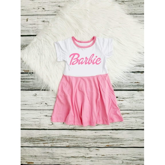 Barbie Cotton lycra white and pink dress,toddlers and girl Barbie pink dress