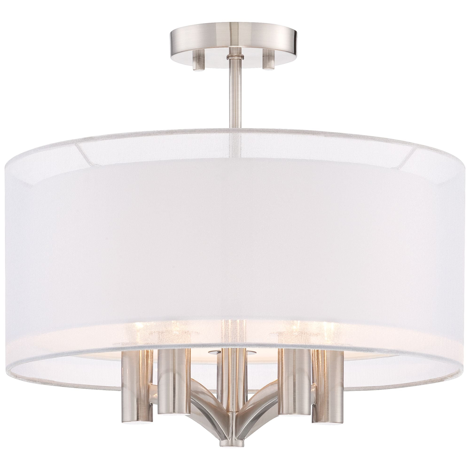 Possini Euro Design Modern Ceiling Light Semi Flush Mount Fixture Brushed Nickel 18" Wide Sheer Silver Double Drum Bedroom Kitchen