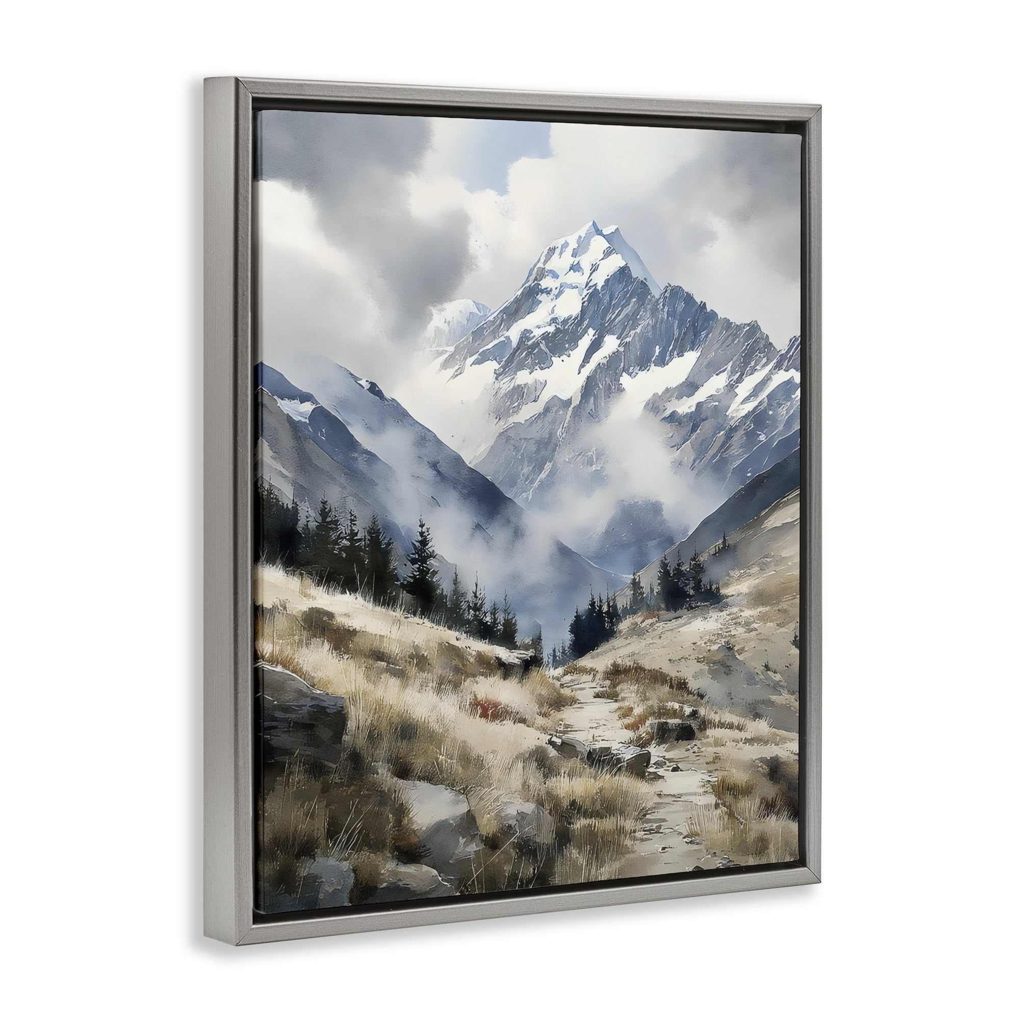 Stupell Industries Snow Caps Mountain Peaks Gray Framed Floater Canvas Wall Art, design by Franklyn Gregory