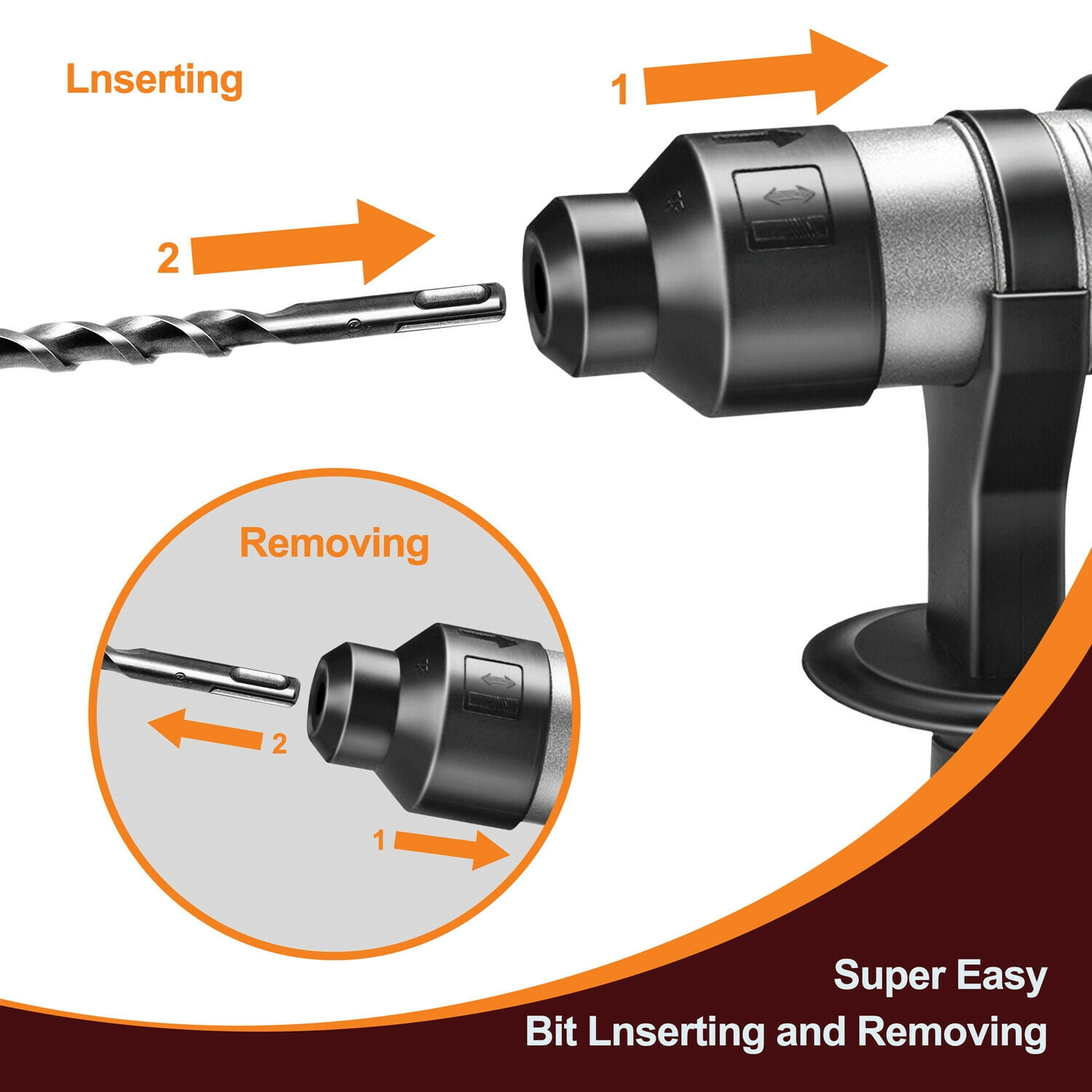 1-1/4" SDS Plus Electric Rotary Hammer Drill Chisel Point & Flat Bits w/ Case