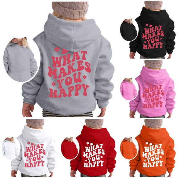 WAYUTE Girls Sweatshirt Toddler Kids Letter Print Long Sleeve Graphic Hoodies Loose Fit Warm Fall Outfits Casual Outdoor,Gray,Size 2-3 Y
