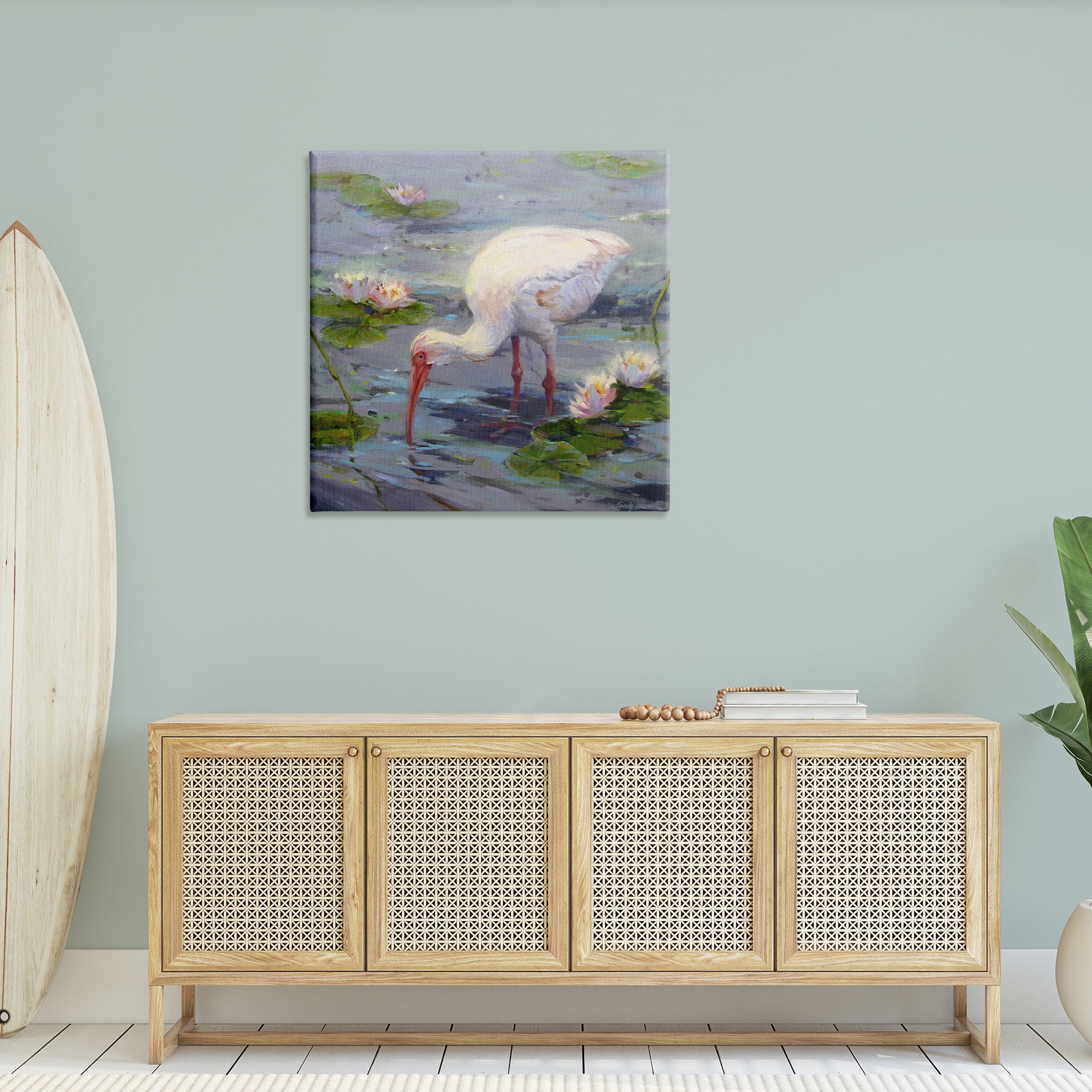 Stupell Industries Water Bird with Pond Lilies Animals & Insects Painting Gallery Wrapped Canvas Art Print Wall Art, 36 x 36