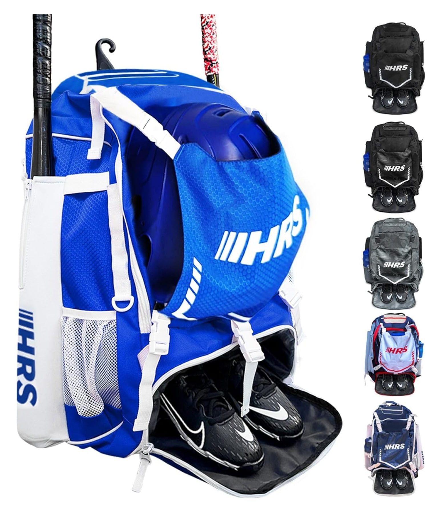 Baseball Bag, Softball Bat Bag for Youth & Adult. Holds 4 Bats, Glove, Water Bottle, Shoe Compartment, Helmet, Fence Hook for Equipment & Gear