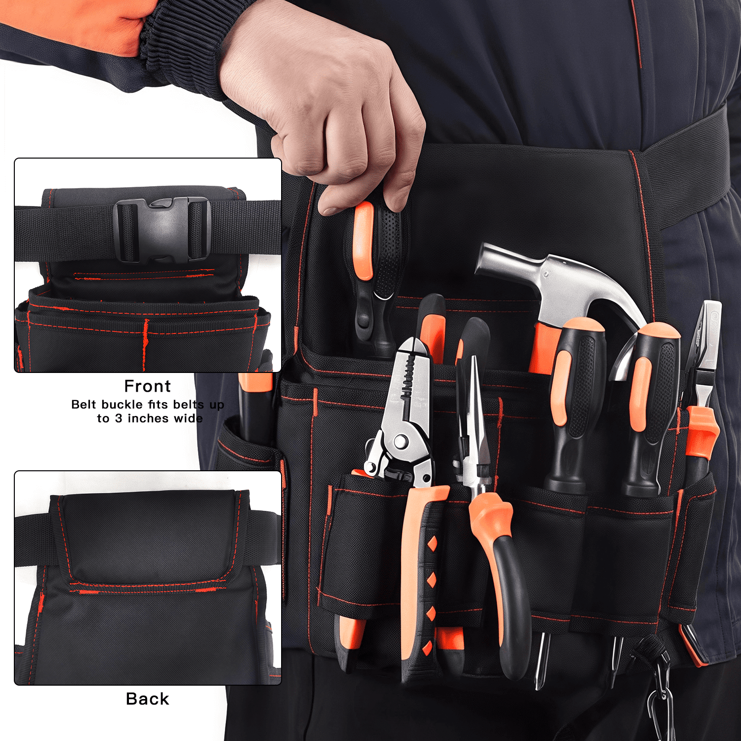 AGOPLEE Electrician's Tool Pouch - with Multiple Pockets, Hammer Loop & D-Ring - Multi-Pocket Tool Organizer for Electricians, Carpenters, HVAC Techs