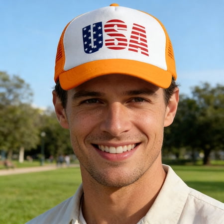 Mens Hat Unisex Baseball Breathable Sun with Printed Outdoor Sports Casual Wear Adjustable Ball Caps Orange One Size
