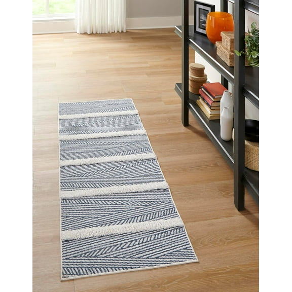 Rugs.com Sabrina Soto Casa Collection Rug – 6 Ft Runner Navy Blue High Rug Perfect For Hallways, Entryways