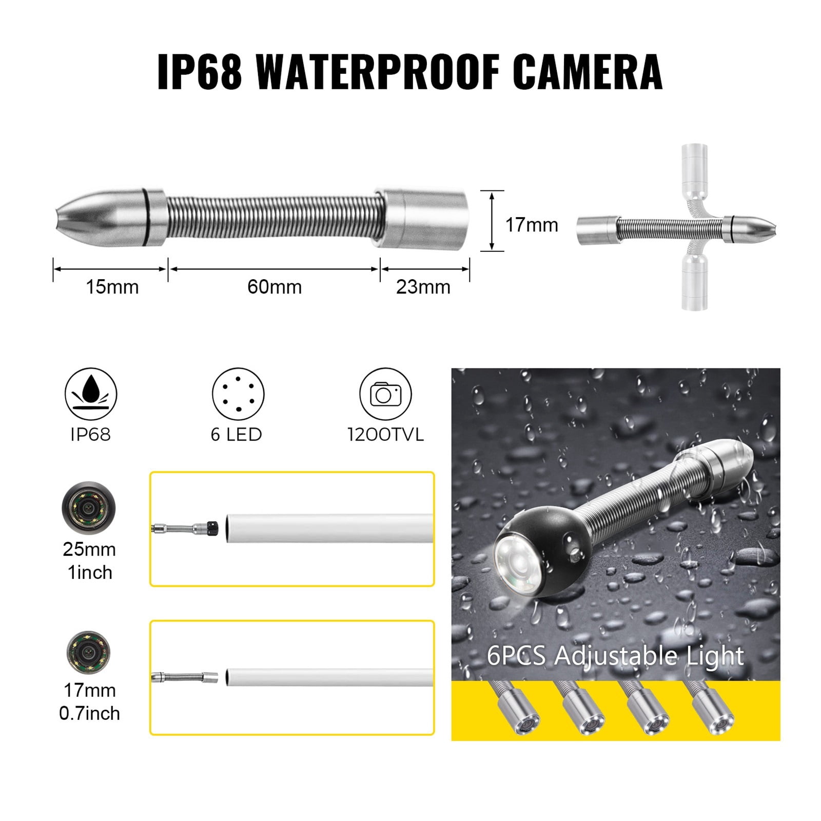 Pipe Inspection Camera DVR 16GB Micro SD Card 4.3in Monitor 10/20/30M Industrial Home Sewer Drain Endoscope IP68 8500mHA for Measurement