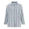 thumbnail image 3 of POIUYTR Womens Button Down Shirts Striped 3/4 Sleeve Collared Dress Shirt Casual Loose Office Work Classic Cotton Linen Blouses Tops, 3 of 4