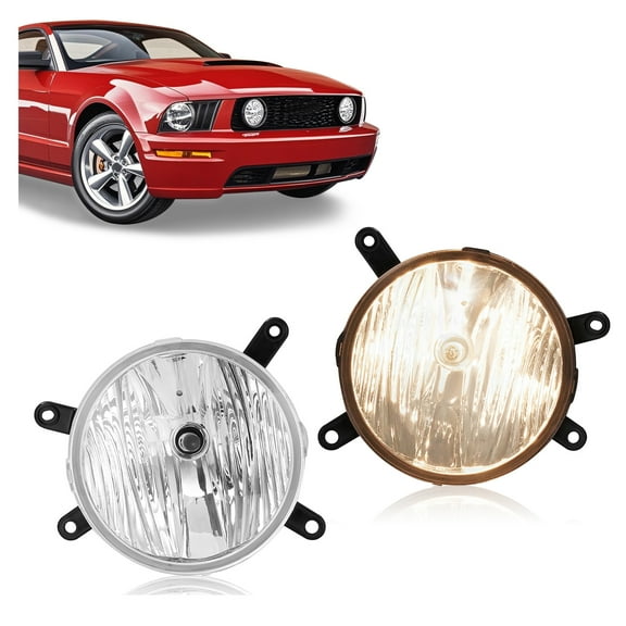 KOJEM Pair Halogen Fog Lights w/Bulbs Compatible with 2005-2009 Ford Mustang GT Replacement for FO2593207 FO2592207 Bumper Driving Fog Lamp Driver&Passenger Side - Clear Lens Chrome Housing