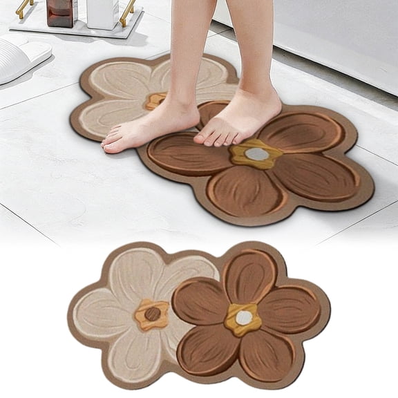 Flower Bath Rug, Funny Floral Bath Mat, Soft Plush Fluffy Rug, Absorbent, Non-Slip for Bathroom, Kitchen Sink, Bedroom, Kid's Bedroom, and Living Room, Coffee, 15.7x23.6 Inch
