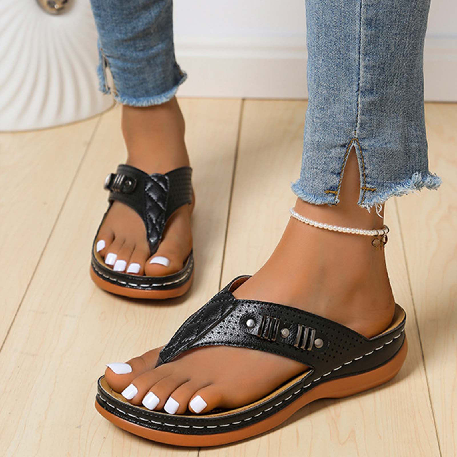 Women's Orthopedic Sandals Wedge Flip-flops Outer Beach Sandals ...