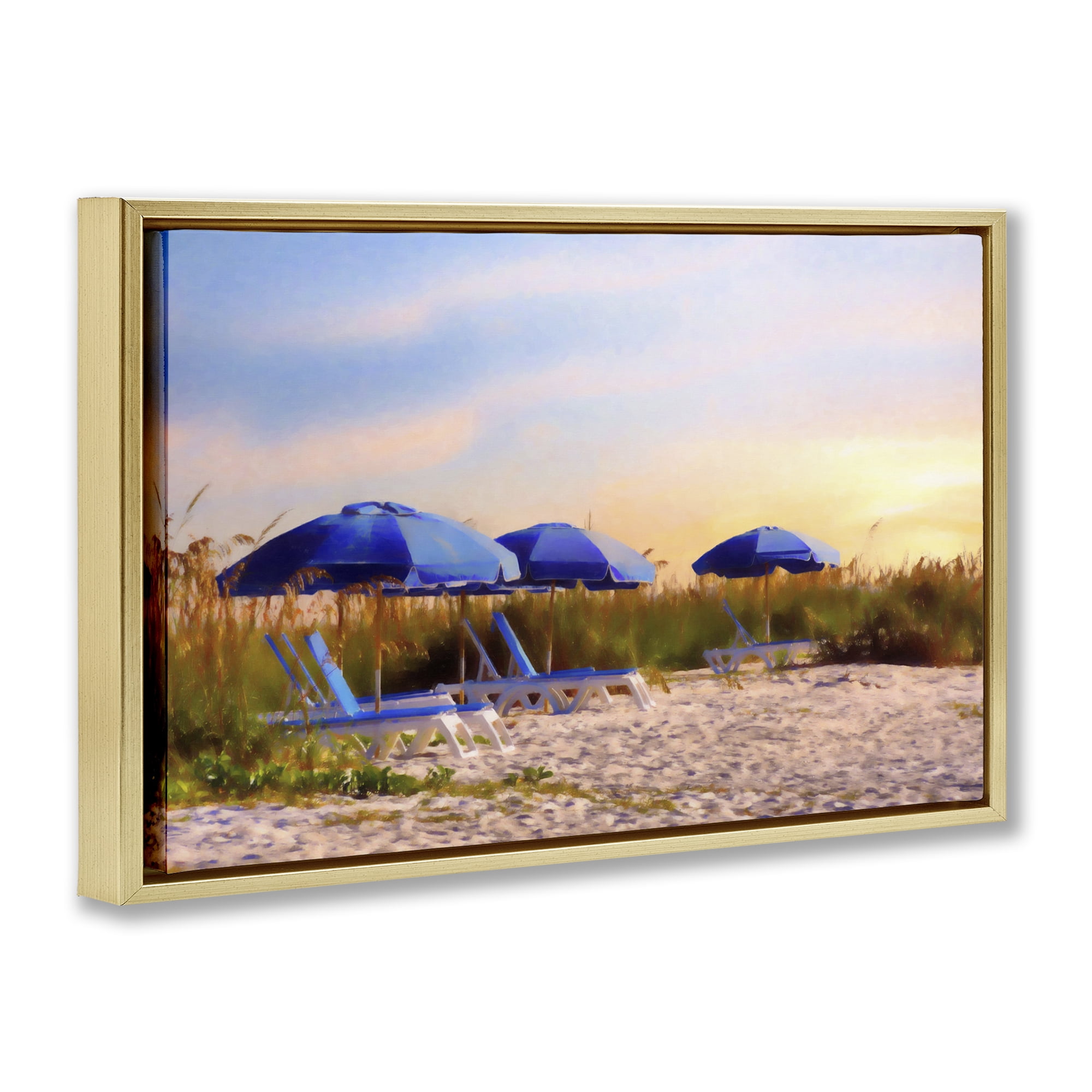 Stupell Industries Summer Vacation Sunrise Nautical & Beach Painting Gold Floater Framed Canvas Art Print Wall Art, 31 x 21