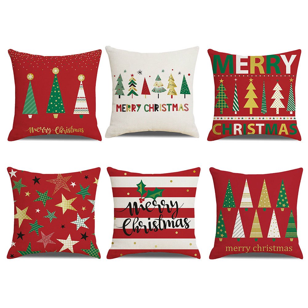 6pcs Creative Throw Pillow Case Merry Christmas Printing Decorative