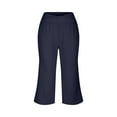 thumbnail image 4 of Mohiass Capri Pants for Women Summer Wide Leg Capri Pants with Pockets Tummy Control Yoga Capris Plus Size Cropped Pants Navy 3XL, 4 of 7