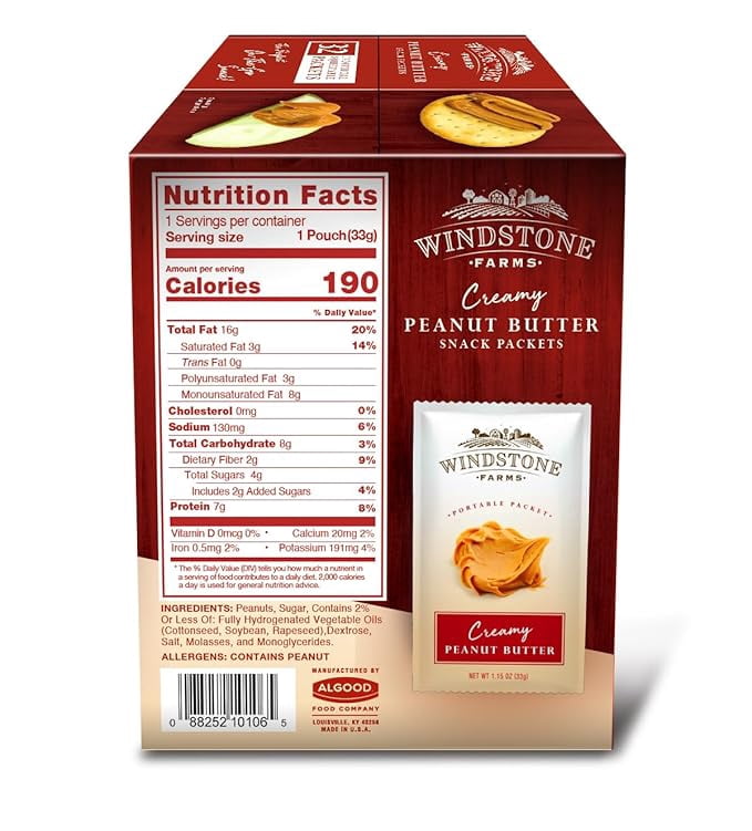 Windstone Farms Creamy Peanut Butter 32ct 1.15oz Snack Packet, 1.15oz Snack Packets