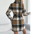 thumbnail image 6 of Efsteb Fall Dresses for Women 2025 Plaid Flannel Button Dresses Dressy Work Casual Business Long Sleeve Dress with Belt (Khaki,L), 6 of 8