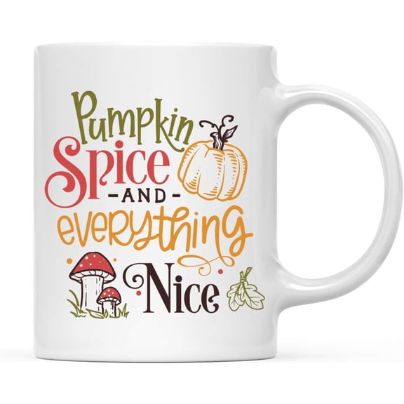 Koyal Wholesale Fall Autumn Season 11oz. Coffee Mug Gift, Pumpkin Spice & Everything Nice, Pumpkin & Mushroom, 1-Pack
