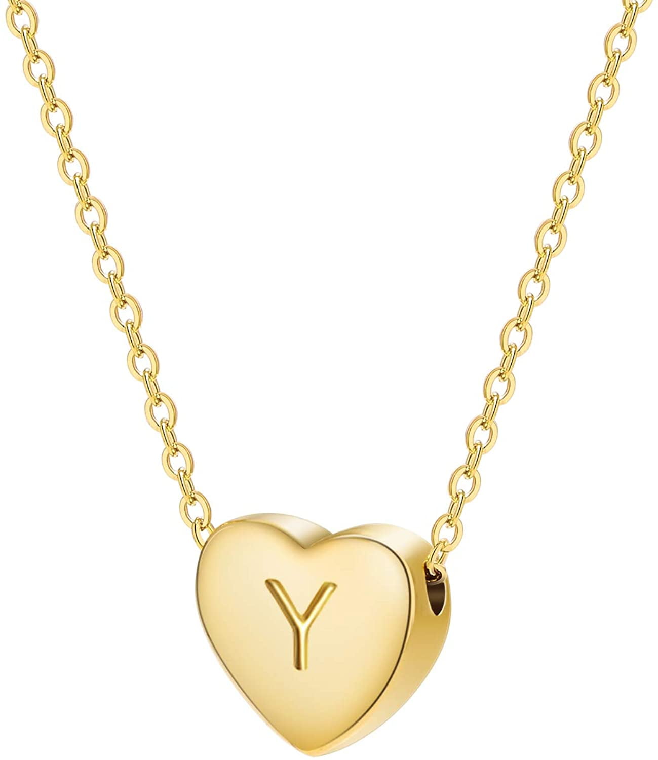 Women Cute 26 Initial Letter Heart Chain Alphabet Charm Pendant Necklace