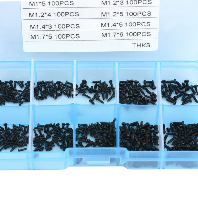 Small Screw Assortment Kit, Sturdy Stainless Steel Self,Tapping Bolts for Watches, Glasses, Electronics Repair, 1000pcs in Plastic Box