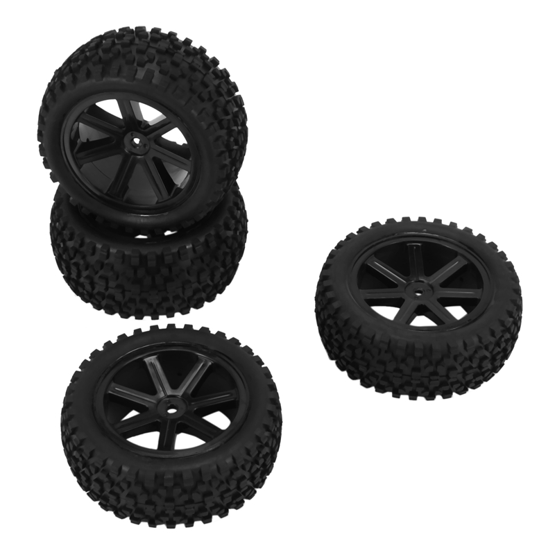 4Pcs 1/10 RC Truck Rubber Tire Wheel Tyre Alloy Wheel Rims,Black