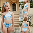 thumbnail image 2 of Fesfesfes Teen Girls Holiday Cute Bikini Sets Children Girls Swimwear One Shoulder Hollow Out Two Piece Swimsuit Printed Swim Pool Beach Wear Bathing Suit 6-12 Years, 2 of 9