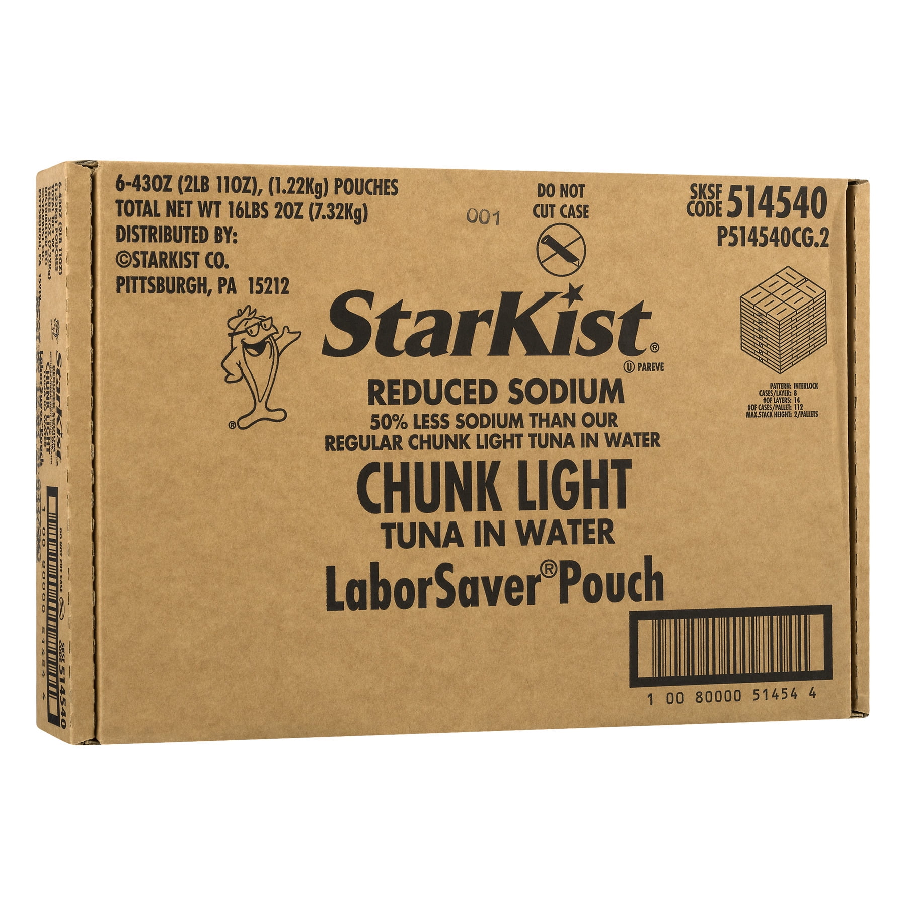 StarKist® Reduced Sodium Chunk Light Tuna In Water - 43 oz Pouch (6-Pack)
