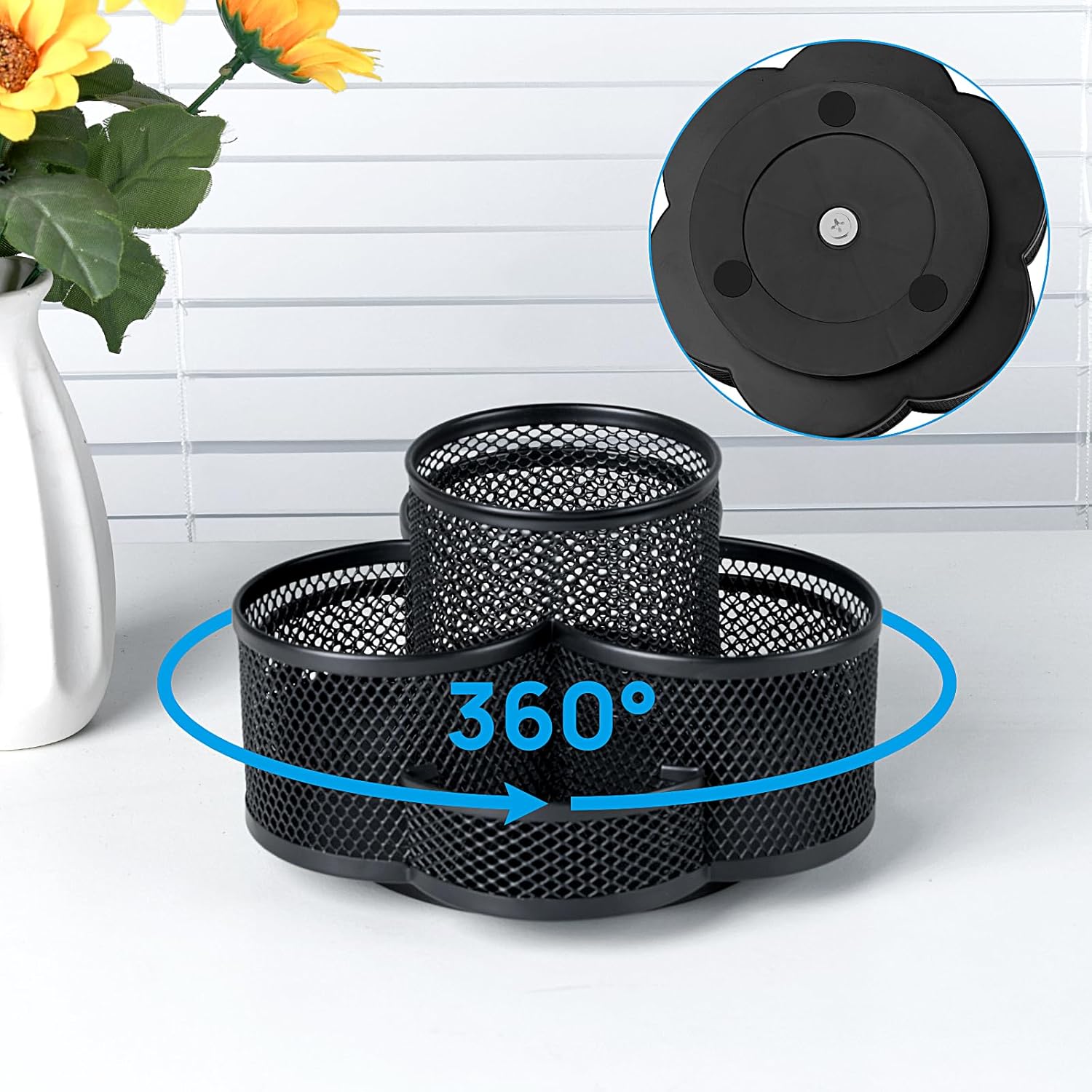 Pen Holder for Desk, 360 Rotating Pencil Holder, Cup Holder for Desk Office, Desk Organizers and Accessories in Black