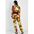 thumbnail image 3 of Black & Satin Effect Red & Lime Floral Print V-neck Top & Pants Set, 3 of 5