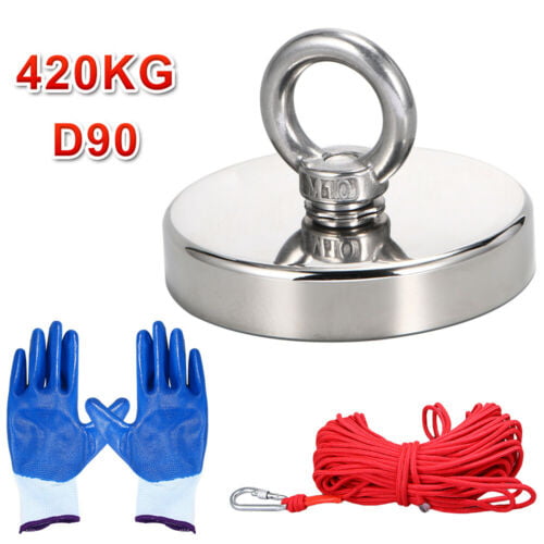 Fishing Magnet 420kg Pull Force Neodymium 90mm Magnet With 30m rope and gloves 